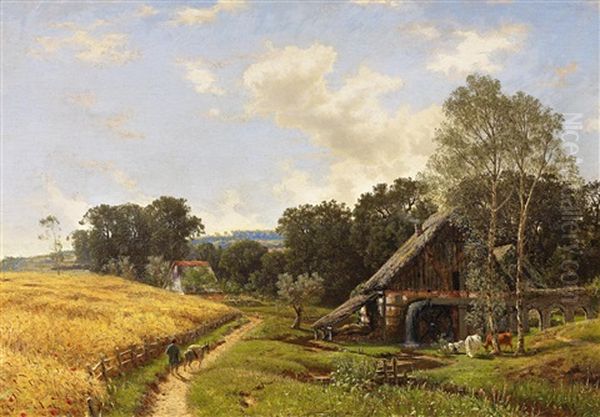 Hessische Landschaft Mit Wassermuhle Oil Painting by Albert Arnz