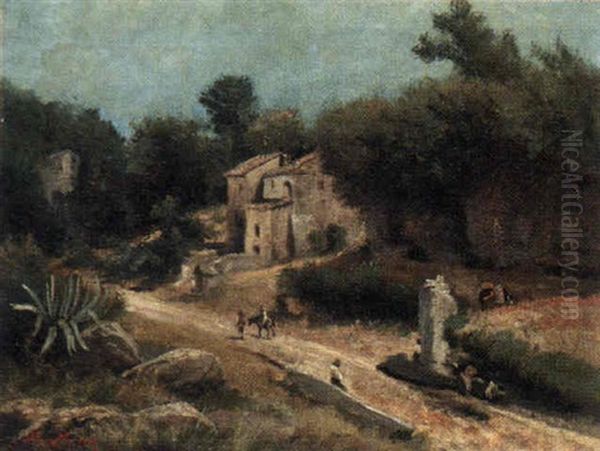 Landscape With Travellers On A Path Oil Painting by Albert Arnz