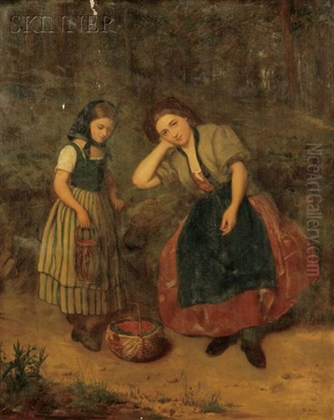 Berry Picking/portrait Of A Mother And Daughter Oil Painting by Philipp Arons