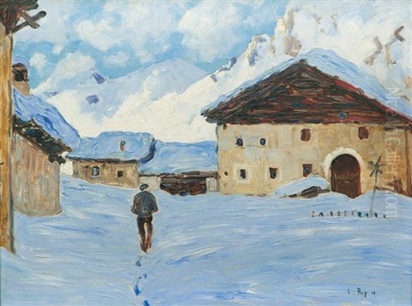 Snowy Village In The Alps Oil Painting by Carl Arp