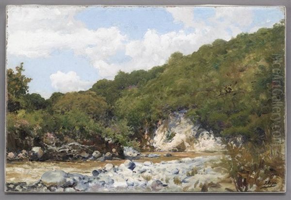 River Scene Oil Painting by Jose Arpa Perea