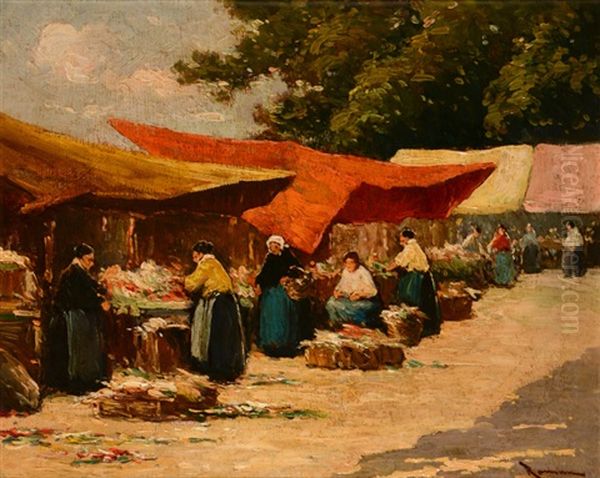 Marche Aux Fleurs Oil Painting by Roman Arregui