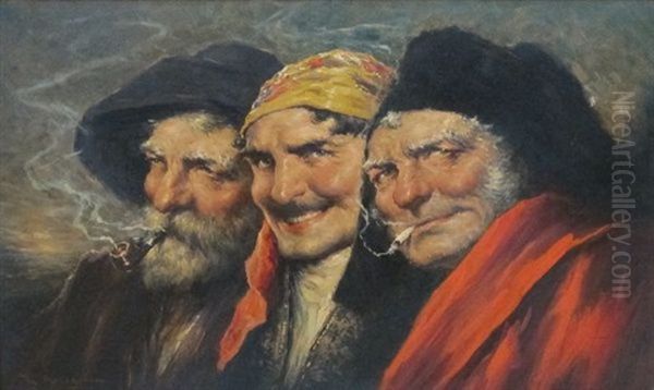 Trois Tetes D'hommes Souriants (types Du Temps De Goya) Oil Painting by Roman Arregui