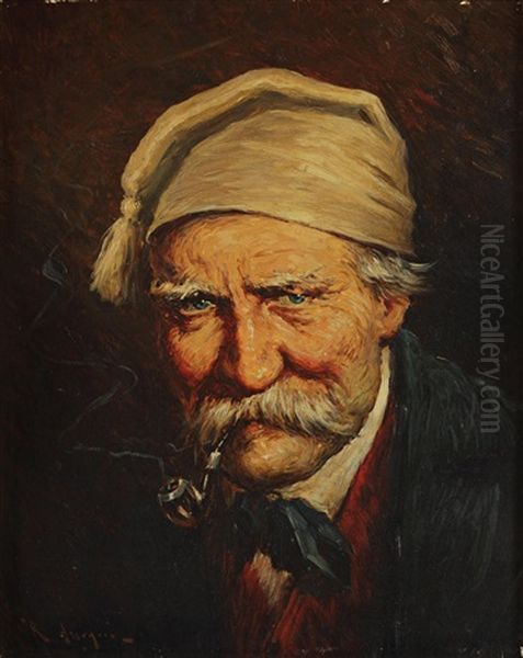 Portrait D'homme A La Pipe (+ Portrait De Femme Au Bonnet; Pair) Oil Painting by Roman Arregui