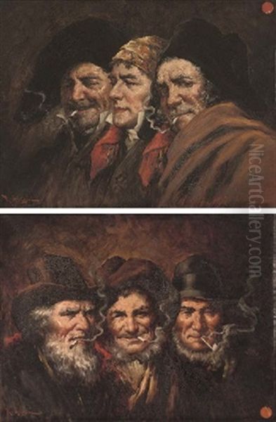 The Smokers (+ Another; Pair) Oil Painting by Roman Arregui