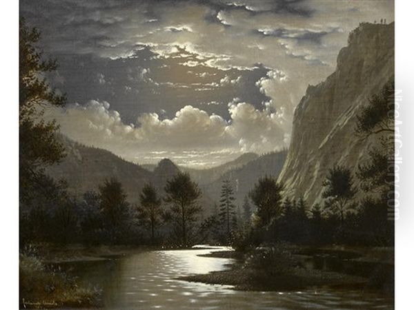 Moonlit River Gorge Oil Painting by Fortunato Arriola