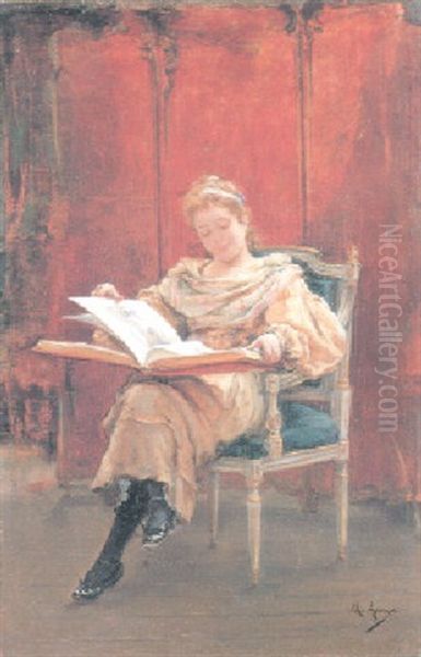 La Lectura Oil Painting by Manuel Arroyo Y Lorenzo