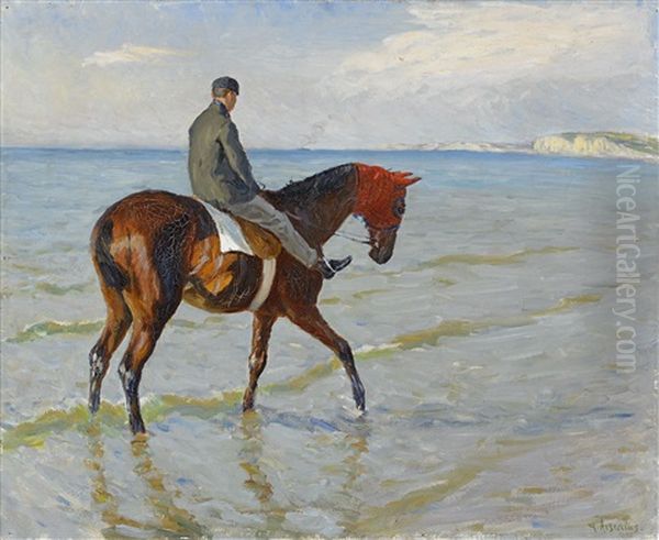 Kapplopningshast I Vattenbrynet - Deauville Oil Painting by Johan Georg Arsenius