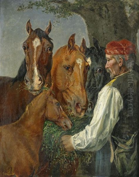 Utfodring Av Hastar Oil Painting by Johan Georg Arsenius