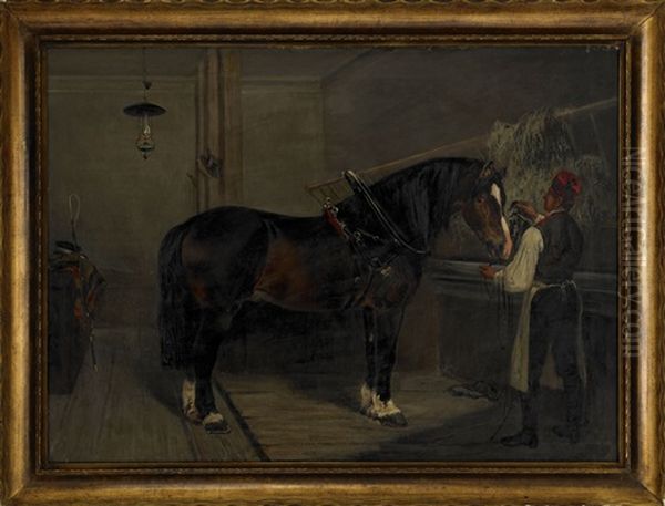 Stallinterior Oil Painting by Johan Georg Arsenius