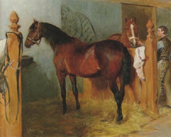 Stallinterior Oil Painting by Johan Georg Arsenius