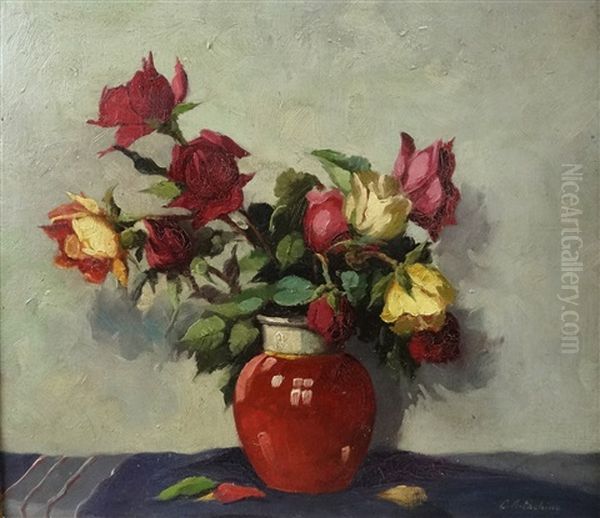 Vase With Roses Oil Painting by Constantin Artachino