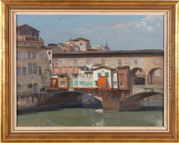 Scenes From The Ponte Vecchio, Florence Oil Painting by Constantin Artachino