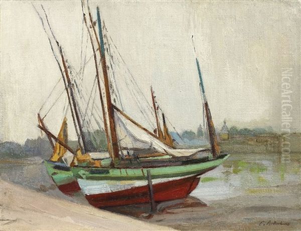 Corabii In Port Oil Painting by Constantin Artachino