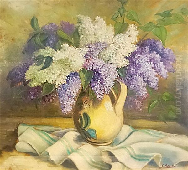 Pot With Lilac Flowers Oil Painting by Constantin Artachino