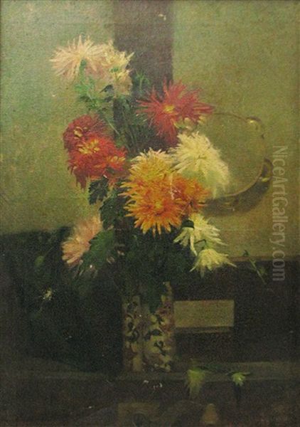 Vase With Flowers On Easle Oil Painting by Constantin Artachino