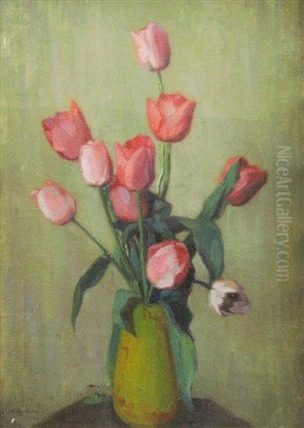 Vase With Tulips Oil Painting by Constantin Artachino