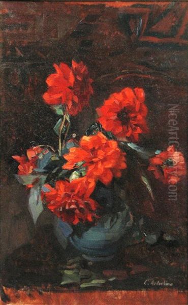 Red Flowers Oil Painting by Constantin Artachino