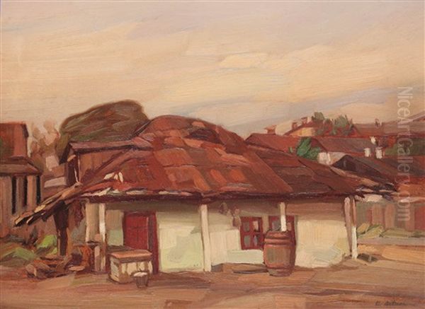 Houses In Doborgea Oil Painting by Constantin Artachino