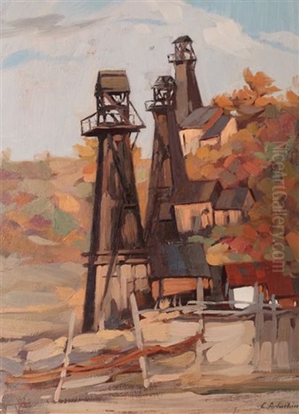 Wells In Prahova Valley Oil Painting by Constantin Artachino