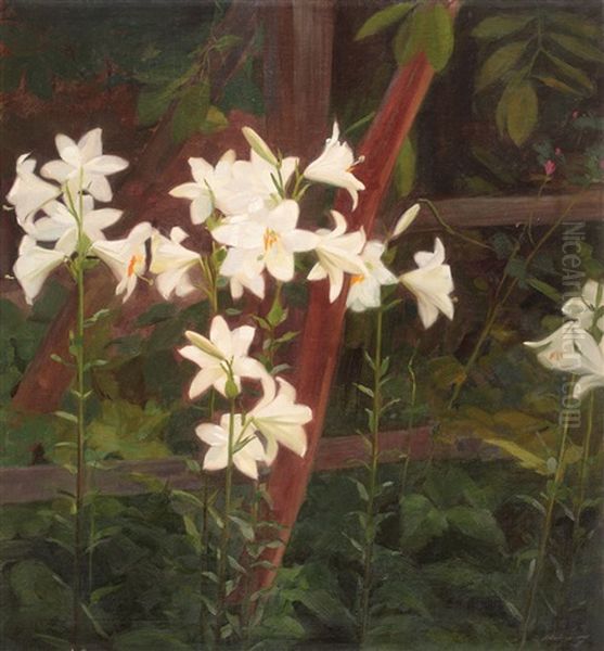 Garden With Lilies Oil Painting by Constantin Artachino