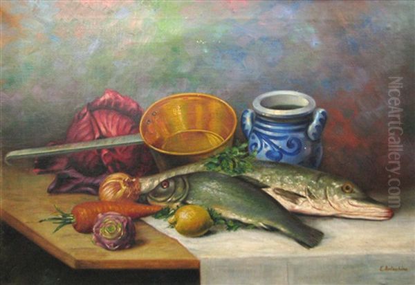 Still Life With Fish Oil Painting by Constantin Artachino