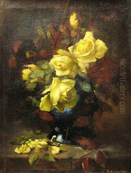 Roses In Blue Vase Oil Painting by Constantin Artachino