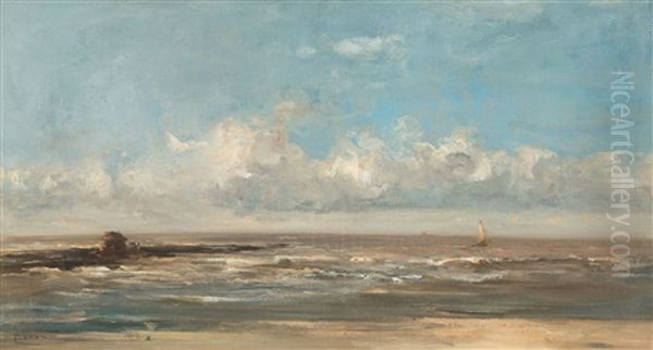 Marine Scene With Breakwater Oil Painting by Louis Artan De Saint-Martin