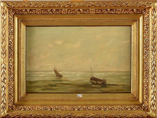 Bateaux De Peche En Bord De Mer Oil Painting by Louis Artan De Saint-Martin