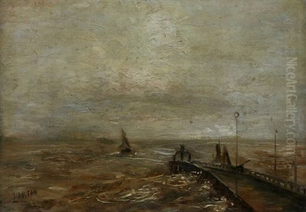 Marine With Stockade Oil Painting by Louis Artan De Saint-Martin