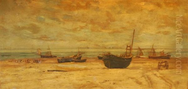 Bateaux De Peche Sur La Plage Oil Painting by Louis Artan De Saint-Martin