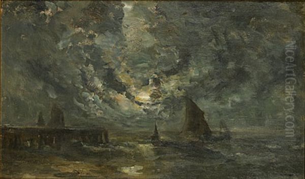 Zeegezicht (marine) Oil Painting by Louis Artan De Saint-Martin