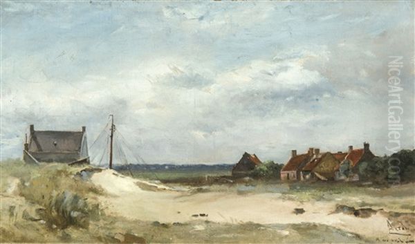 Village De Pecheurs Dans Les Dunes Oil Painting by Louis Artan De Saint-Martin