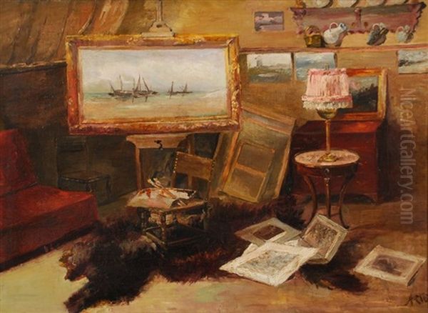 L'atelier De L'artiste Oil Painting by Louis Artan De Saint-Martin