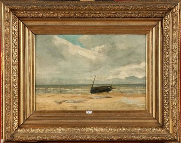 Barque Echouee En Bord De Mer Oil Painting by Louis Artan De Saint-Martin