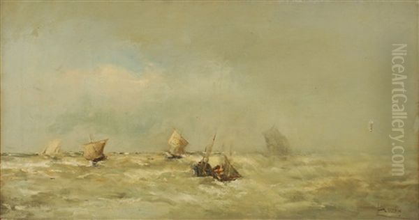 Voiliers Sur Une Mer Houleuse by Louis Artan De Saint-Martin