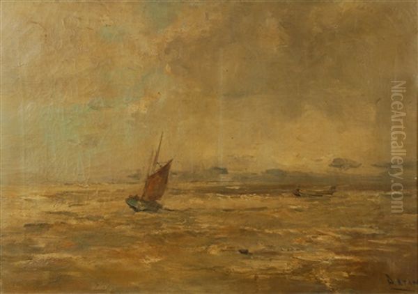 Marine Avec Bateaux De Peche Oil Painting by Louis Artan De Saint-Martin