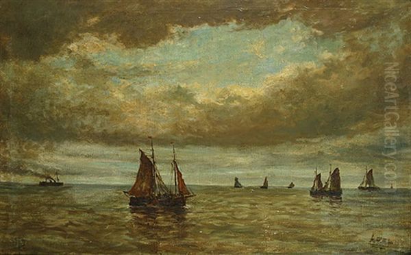 Zeilboten Op Volle Zee Oil Painting by Louis Artan De Saint-Martin