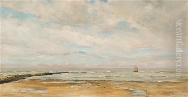 Plage Et Mer A Heyst Oil Painting by Louis Artan De Saint-Martin