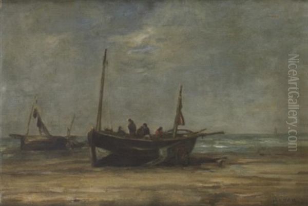 Les Preparatifs De La Barque De Peche Oil Painting by Louis Artan De Saint-Martin