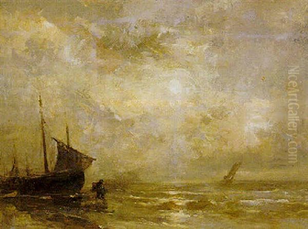 A Coastal Scene With Sailing Vessels Oil Painting by Louis Artan De Saint-Martin