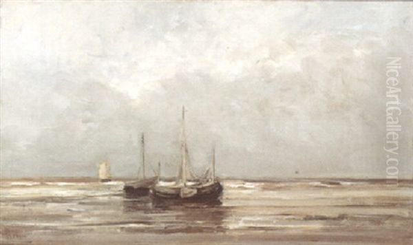 Vissersboten Op Het Strand Oil Painting by Louis Artan De Saint-Martin