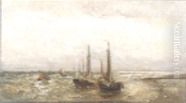 Mer Du Nord Avec Barques De Peche Oil Painting by Louis Artan De Saint-Martin