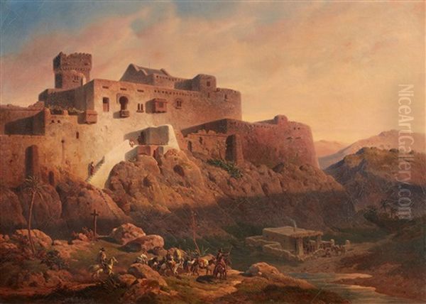 Spanish Landscape With A Castle Oil Painting by Mathias Artaria