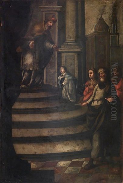 Presentacion De La Virgen En El Templo Oil Painting by Matias Arteaga y Alfaro