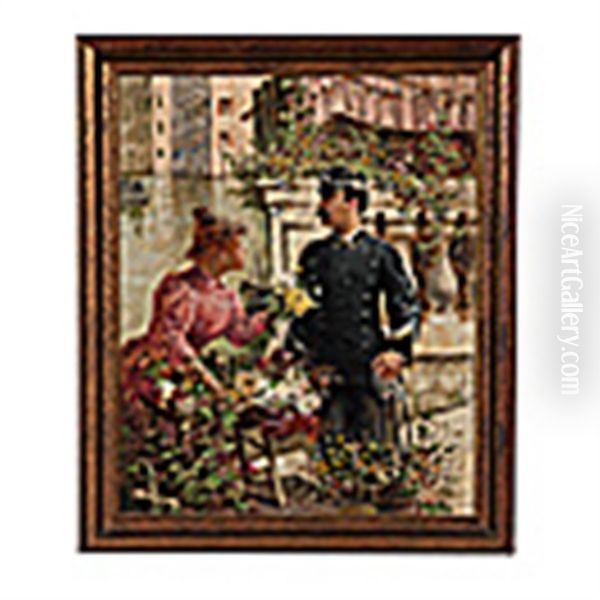 Venetian Flower Girl Oil Painting by Charles John Arter