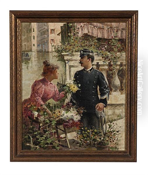 Venetian Flower Girl Oil Painting by Charles John Arter