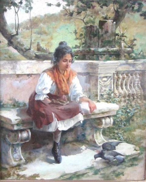 Sharing A Snack Oil Painting by Charles John Arter