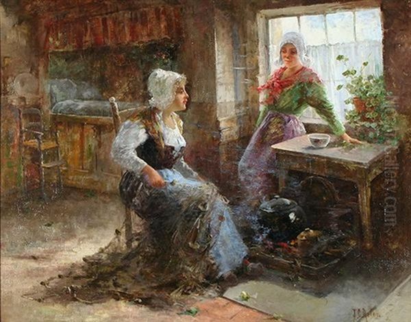 Watching The Pot Oil Painting by Charles John Arter