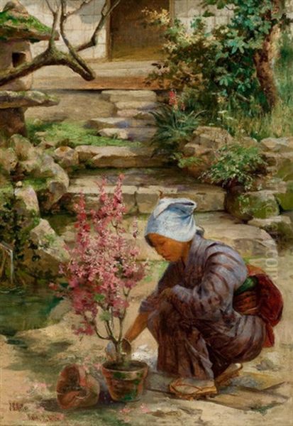 In The Garden Oil Painting by Charles John Arter